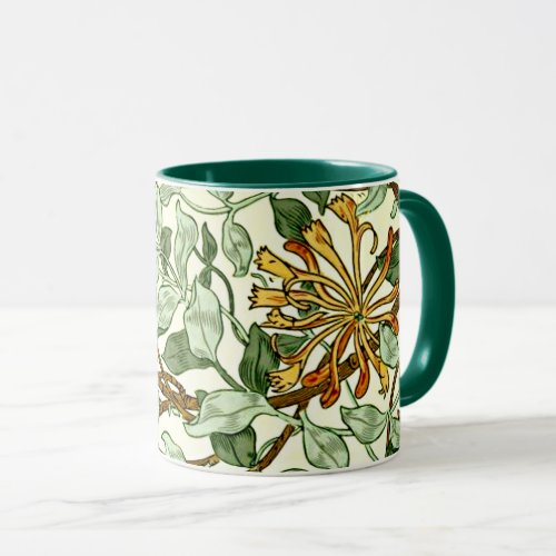 William Morris _ Honeysuckle in Green and Gold Mug