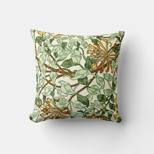 William Morris _ Honeysuckle in Green and Gold Throw Pillow