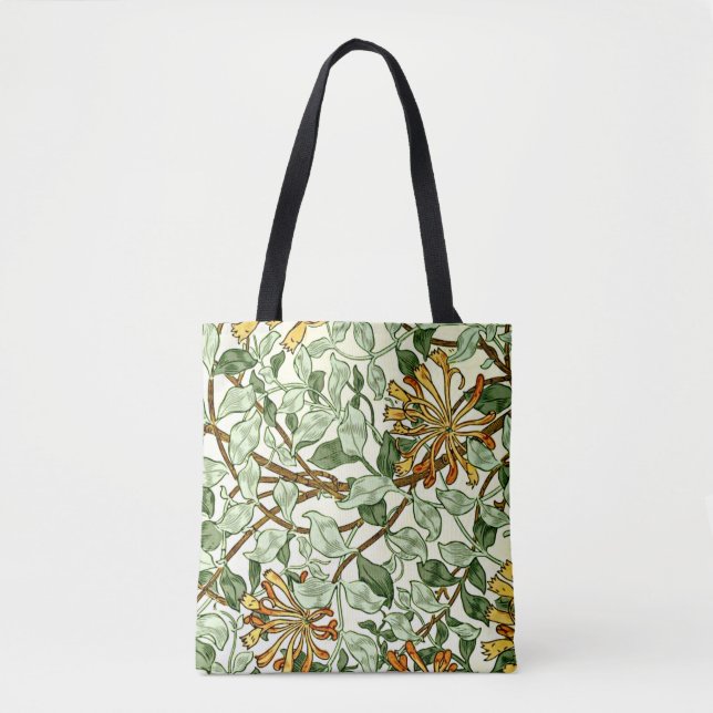 William Morris - Honeysuckle in Green and Gold Tote Bag (Front)