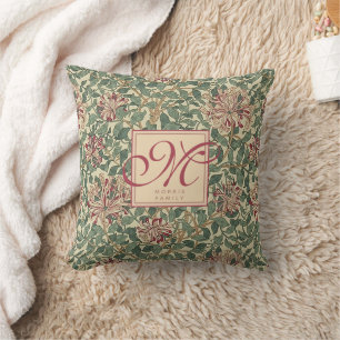 William Morris - Honeysuckle & Leaves - Monogram Throw Pillow