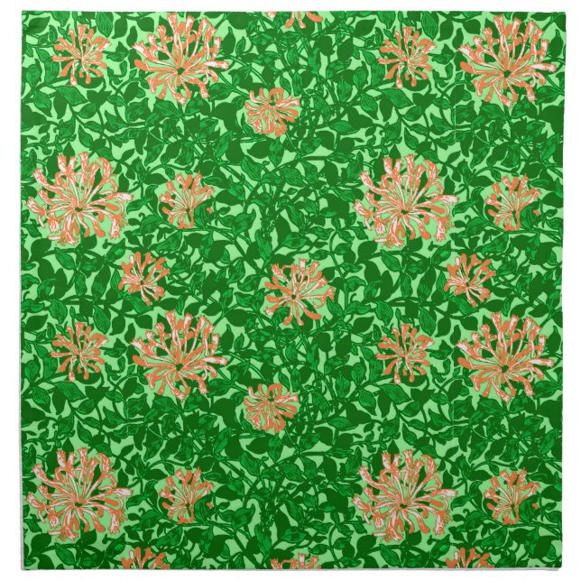 William Morris Honeysuckle, Peach and Green Cloth Napkin (Front)