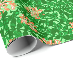 William Morris Honeysuckle, Peach and Green Wrapping Paper