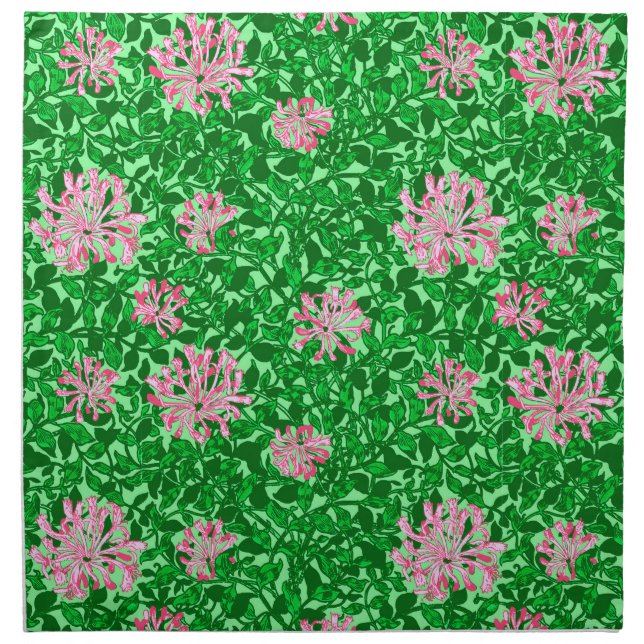 William Morris Honeysuckle, Pink and Green Cloth Napkin (Front)