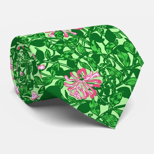 William Morris Honeysuckle, Pink and Green Neck Tie (Rolled)