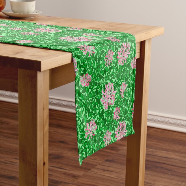 William Morris Honeysuckle, Pink and Green Short Table Runner (In Situ)
