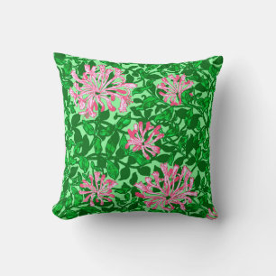 William Morris Honeysuckle, Pink and Green Throw Pillow