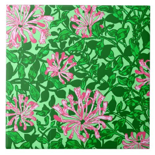 William Morris Honeysuckle Pink and Green Tile