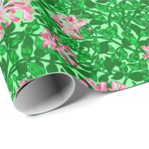 William Morris Honeysuckle, Pink and Green Wrapping Paper