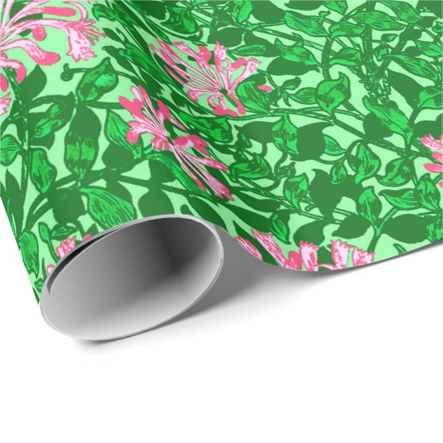 William Morris Honeysuckle, Pink and Green Wrapping Paper (Roll Corner)