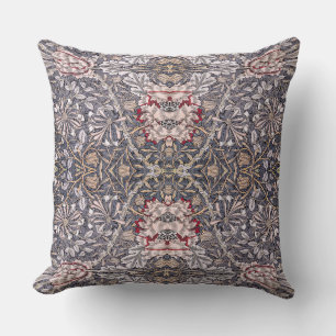 William Morris Honeysuckle Pink White Design Throw Pillow