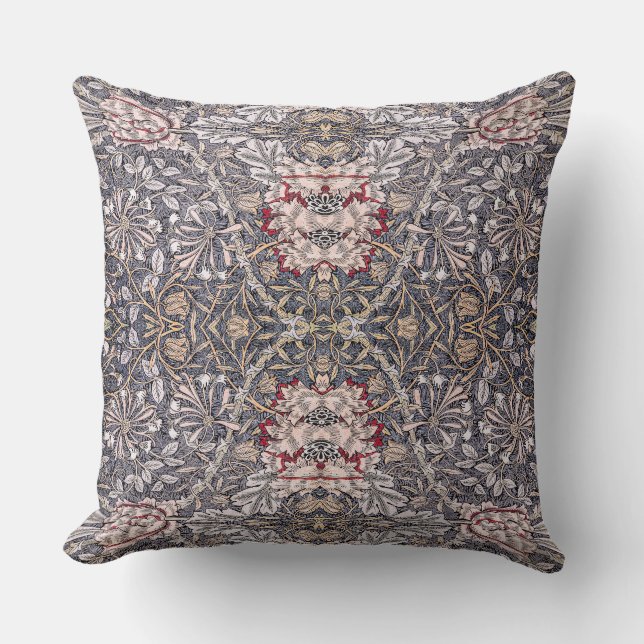  William Morris Honeysuckle Pink White Design Throw Pillow (Front)