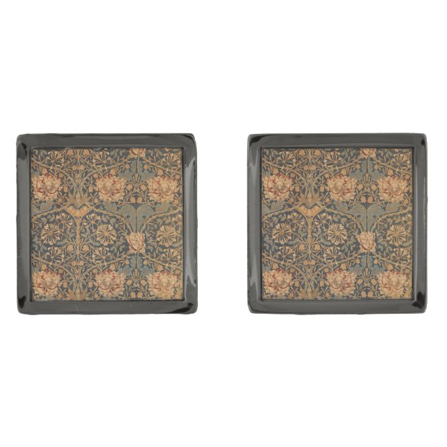 William Morris Honeysuckle Rich Wallpaper Cufflinks (Front)