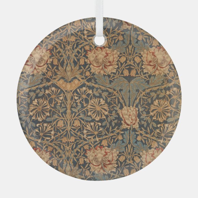 William Morris Honeysuckle Rich Wallpaper Glass Ornament (Front)