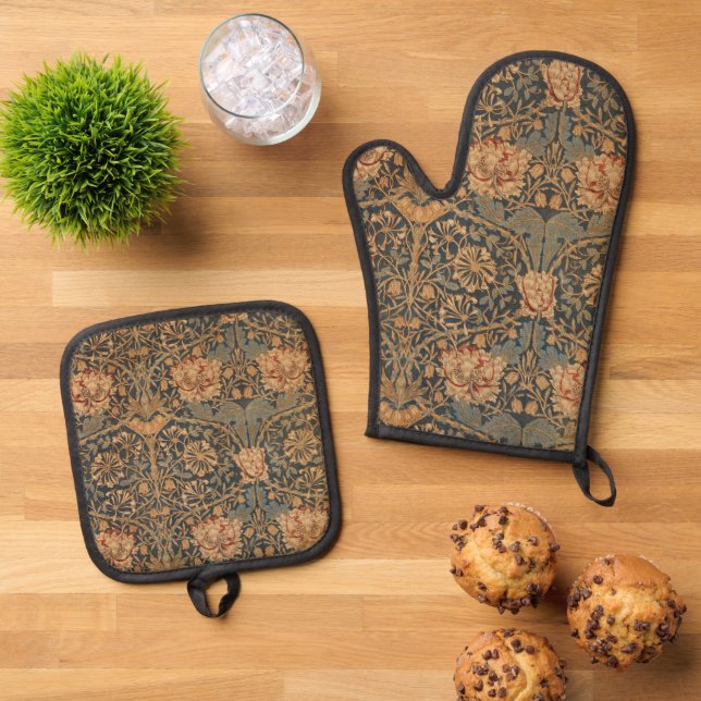 William Morris Honeysuckle Rich Wallpaper Oven Mitt & Pot Holder Set (Top Down)