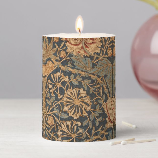 William Morris Honeysuckle Rich Wallpaper Pillar Candle (In Situ)