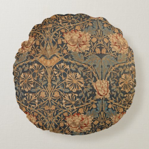 William Morris Honeysuckle Rich Wallpaper Round Pillow