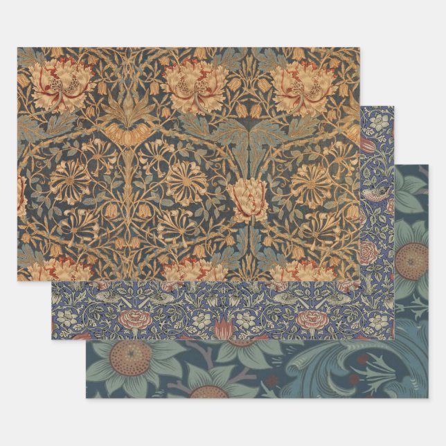 William Morris Honeysuckle Rich Wallpaper Wrapping Paper Sheets (Set)