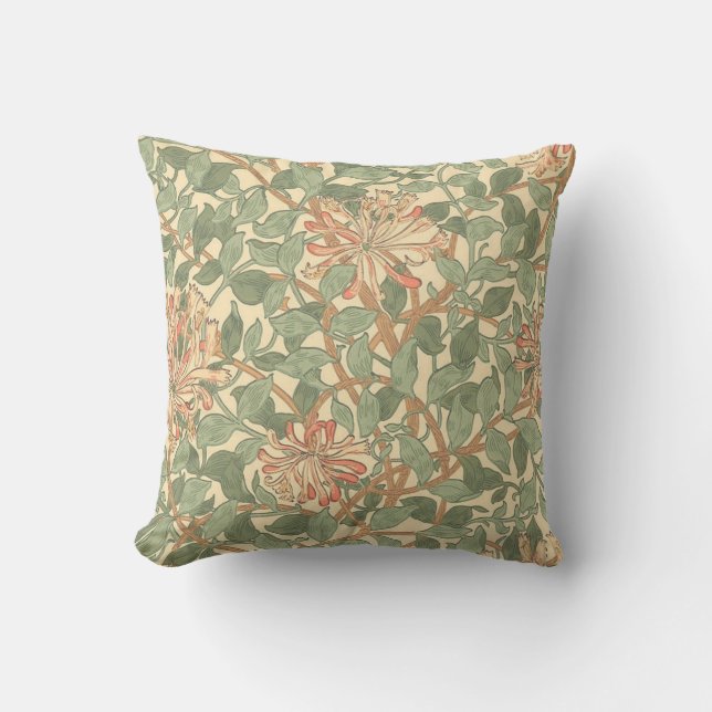 William Morris Honeysuckle Throw Pillow (Front)