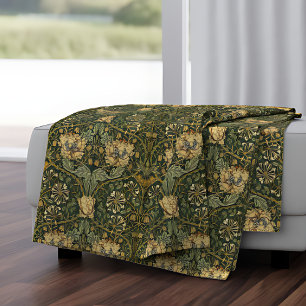 William Morris Honeysuckle Vintage Floral Fleece Blanket