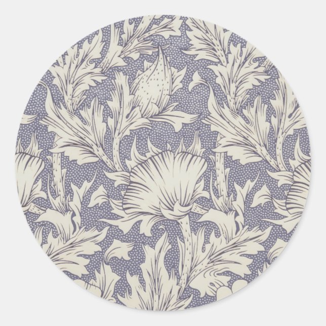 William Morris Horn Poppy Classic Floral Round Sticker (Front)