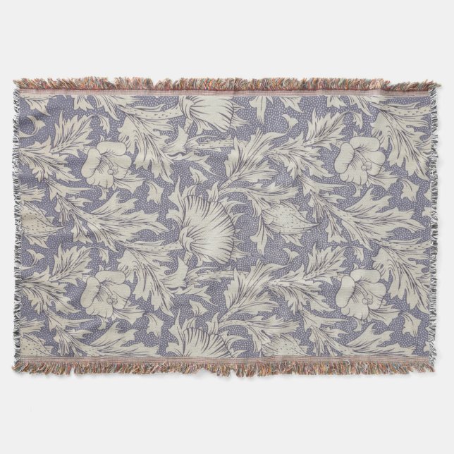 William Morris Horn Poppy Classic Floral Throw Blanket (Front)