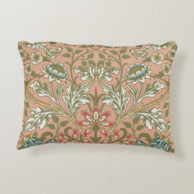 William Morris Hyacinth Flower Rose Art Accent Pillow (Back)