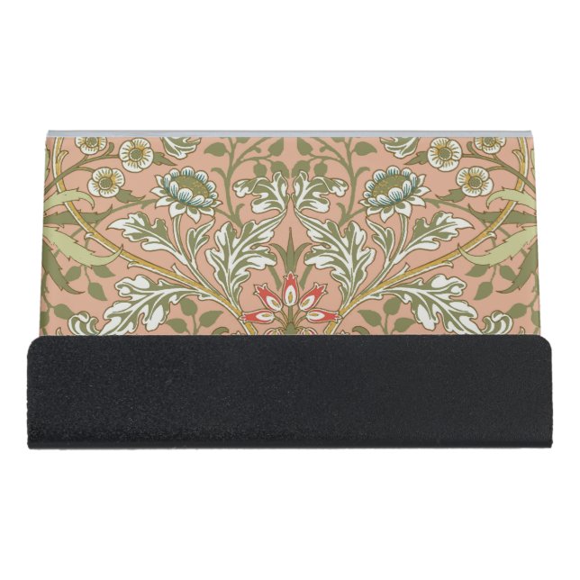 William Morris Hyacinth Flower Rose Art Desk Business Card Holder (Front)
