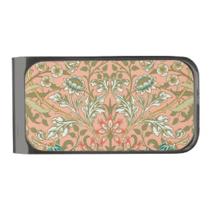 William Morris Hyacinth Flower Rose Art Gunmetal Finish Money Clip