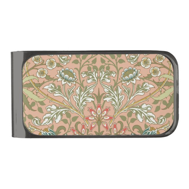 William Morris Hyacinth Flower Rose Art Gunmetal Finish Money Clip (Front)
