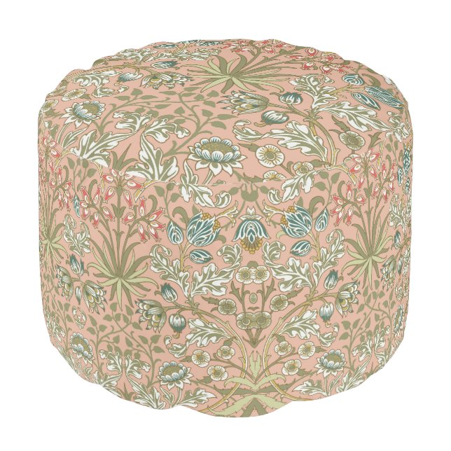William Morris Hyacinth Flower Rose Art Pouf (Angled Back)