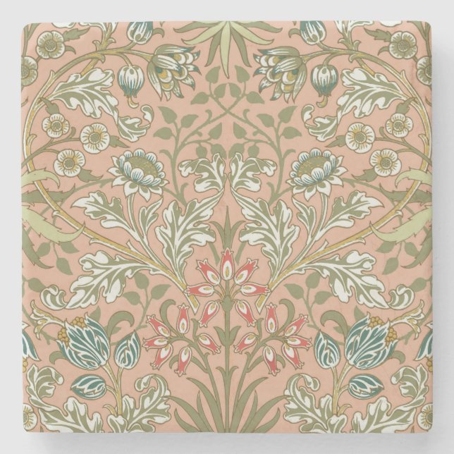 William Morris Hyacinth Flower Rose Art Stone Coaster (Front)