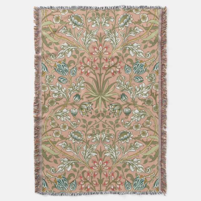 William Morris Hyacinth Flower Rose Art Throw Blanket (Front Vertical)