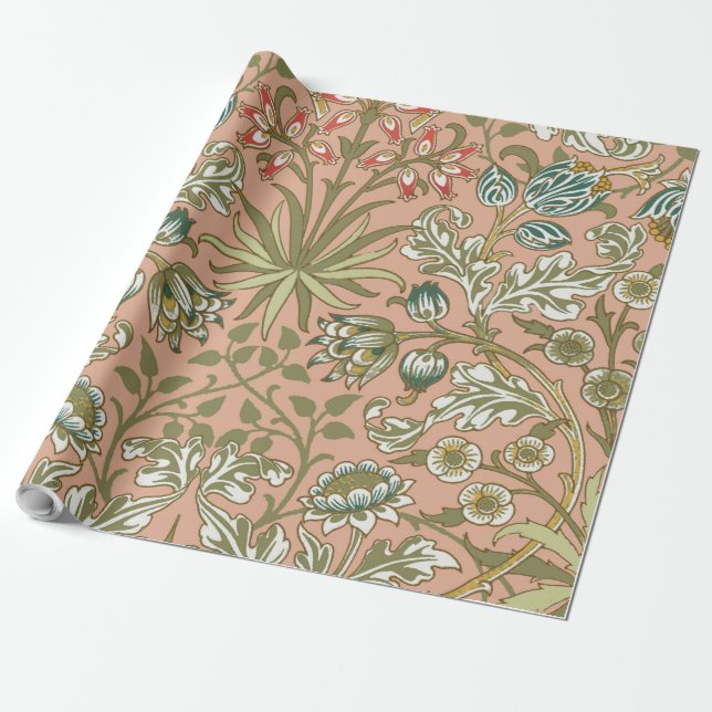 William Morris Hyacinth Flower Rose Art Wrapping Paper (Unrolled)