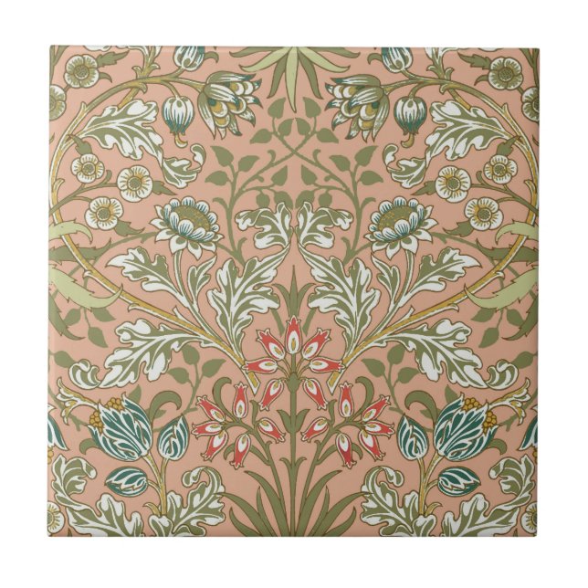 William Morris Hyacinth Pattern Dusty Rose Ceramic Tile (Front)