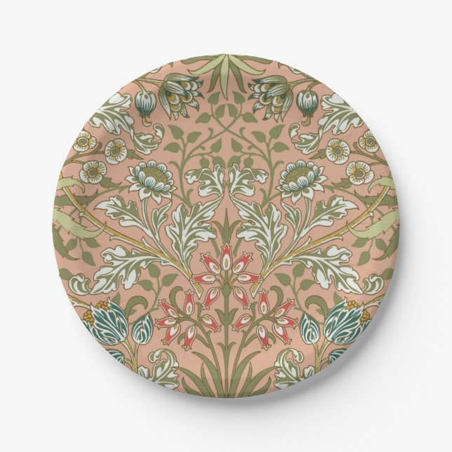 William Morris Hyacinth Pattern Dusty Rose Paper Plates (Front)
