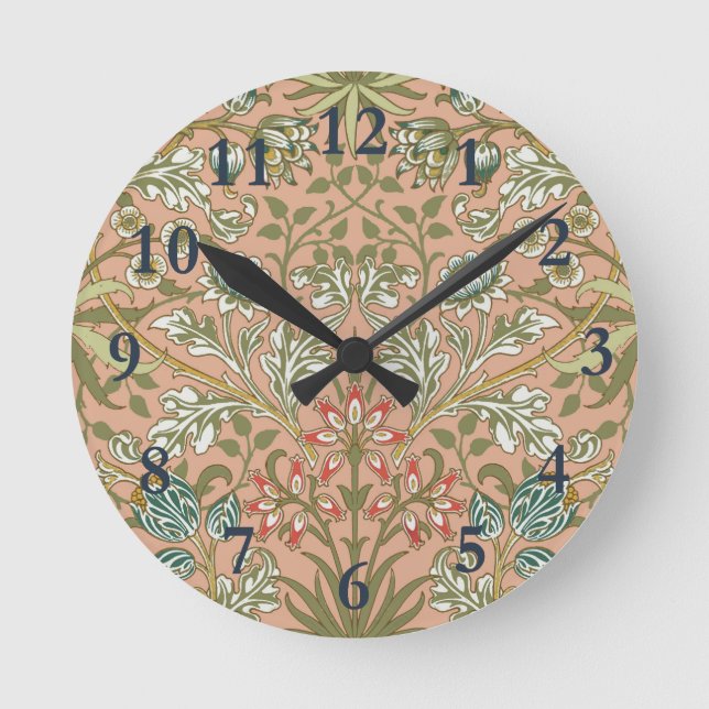 William Morris Hyacinth Pattern Dusty Rose Round Clock (Front)