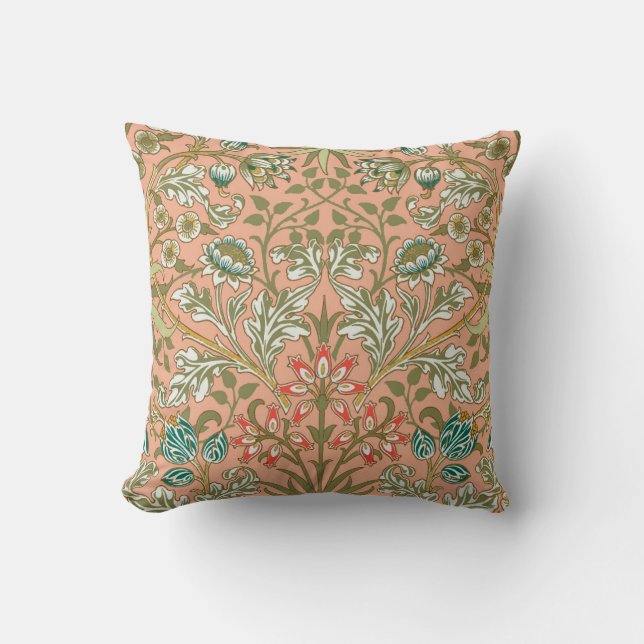 William Morris Hyacinth Pattern Dusty Rose Throw Pillow (Front)
