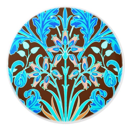 William Morris Hyacinth Print Aqua and Brown Ceramic Knob
