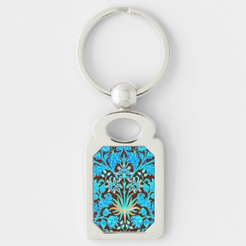 William Morris Hyacinth Print  Aqua And Brown Keychain by Floridity at Zazzle