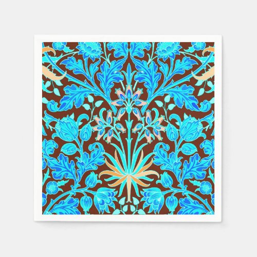 William Morris Hyacinth Print Aqua and Brown Paper Napkins