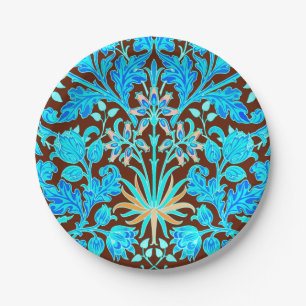 William Morris Hyacinth Print, Aqua and Brown Paper Plates