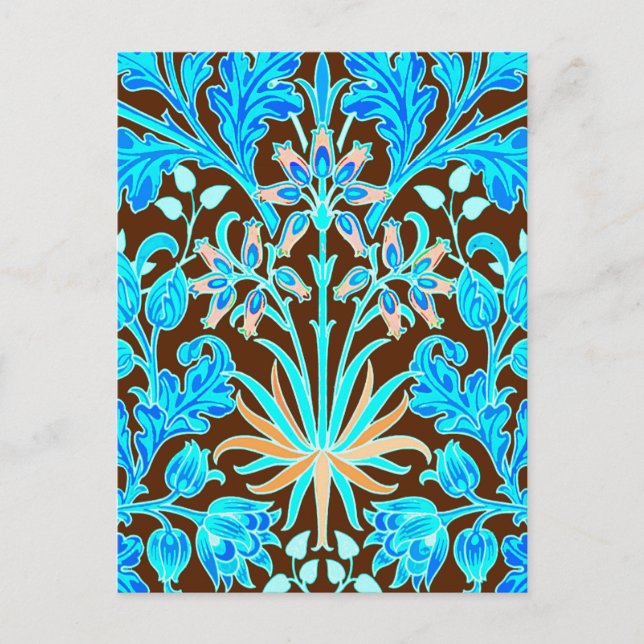 William Morris Hyacinth Print, Aqua and Brown Postcard (Front)