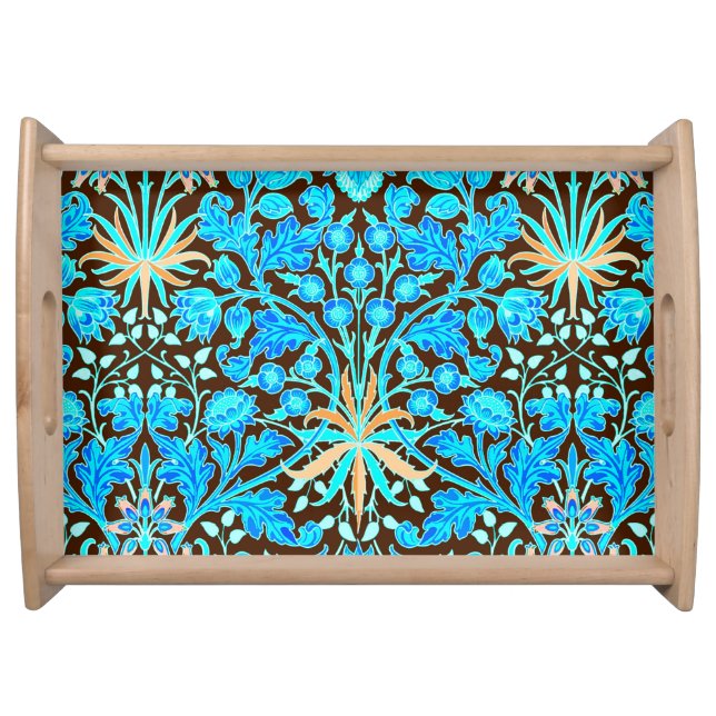 William Morris Hyacinth Print, Aqua and Brown Serving Tray (Front)