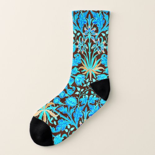 William Morris Hyacinth Print Aqua and Brown Socks