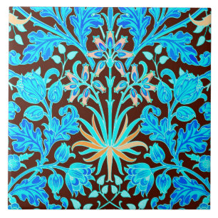 William Morris Hyacinth Print, Aqua and Brown Tile
