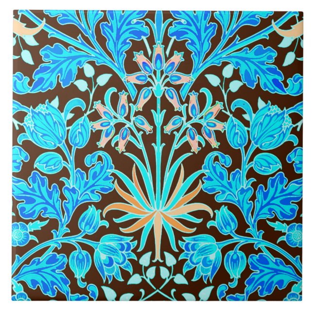 William Morris Hyacinth Print, Aqua and Brown Tile (Front)
