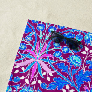 William Morris Hyacinth Print, Aqua and Purple Beach Towel