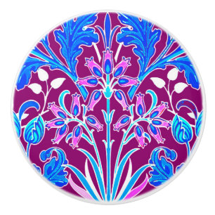 William Morris Hyacinth Print, Aqua and Purple Ceramic Knob