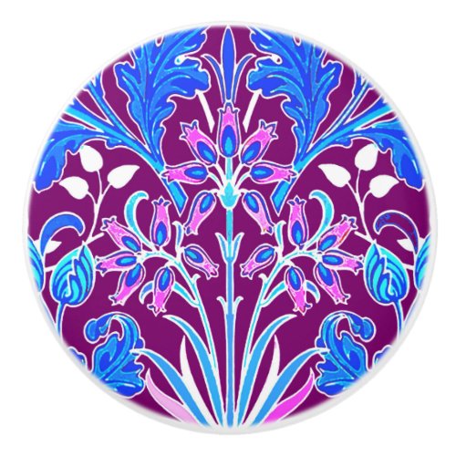 William Morris Hyacinth Print Aqua and Purple Ceramic Knob