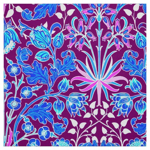 William Morris Hyacinth Print, Aqua and Purple Fabric